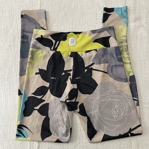 Jiva Shop Floral Printed Floral Yoga Leggings Yellow Black Blue Athletic Gym EUC